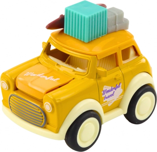 Retro cestovní vzhled s kufry na střeše