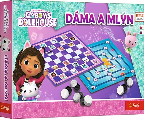 Společenská hra Dáma a Mlýn Gábinčin kouzelný domeček
