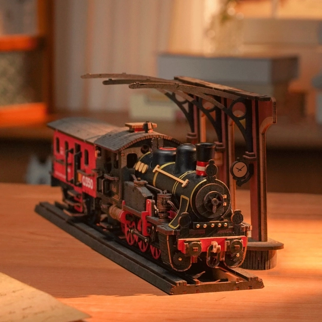 3D Dřevěná Skládačka Vintage Parní Lokomotiva