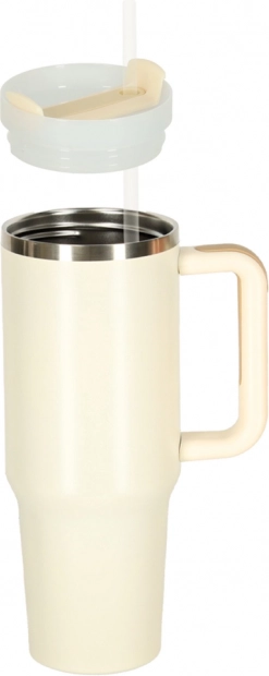Krémový termohrnek se slámkou a uchem 1200 ml