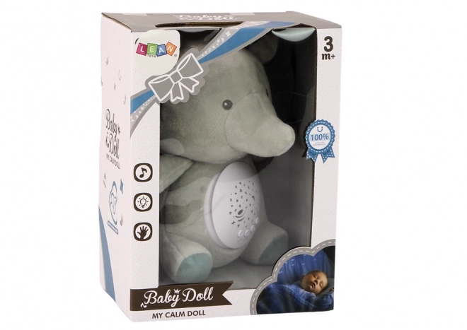 Sleeping Elephant Teddy Bear Melodies Lights Star Projector Grey