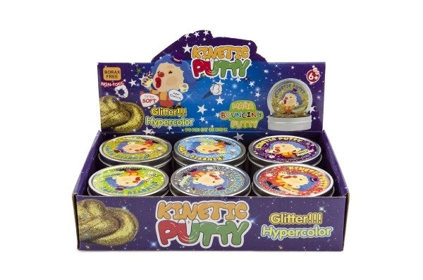 Hmota/modelína 50g inteligentní třpytivá glitter 8cm asst mix barev v plechové krabičce 12ks v boxu