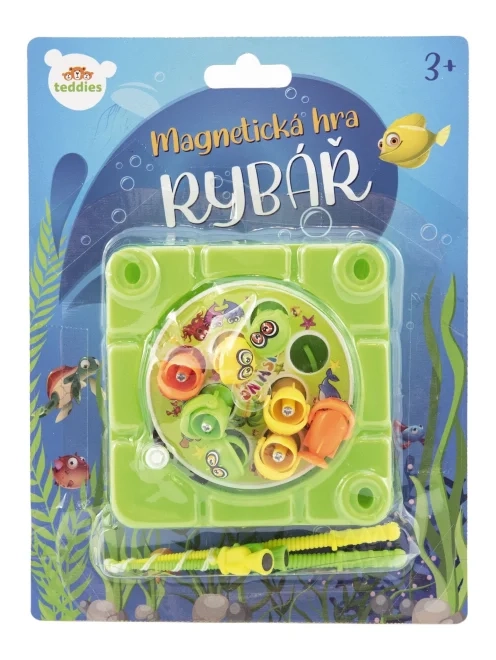 Hra ryby/rybář magnetická plast 10x10cm na natažení 3 barvy na kartě 15x20x3cm
