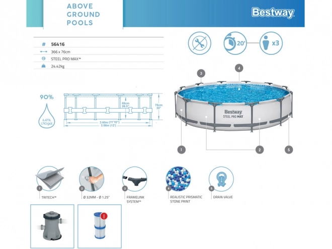 Bestway Steel Pro Max bazén 6,473L 366x76 cm s čerpadlem a filtrem