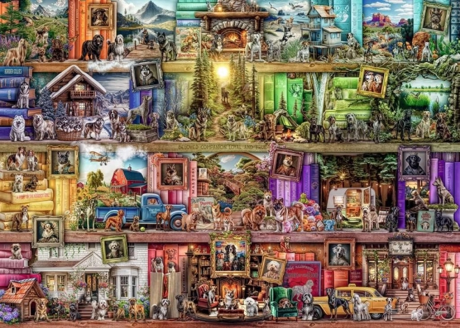 Puzzle 1000 kusů Psi v knihovně