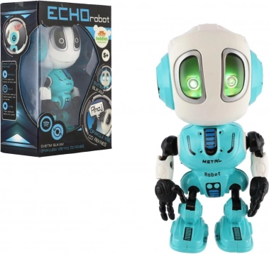 mluvící robot Echo 12 cm modrý se světlem a zvukem na baterie
