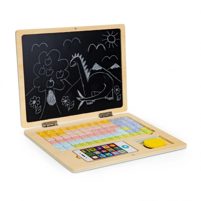 ECOTOYS Dřevěný notebook s magnetickým monitorem - růžový