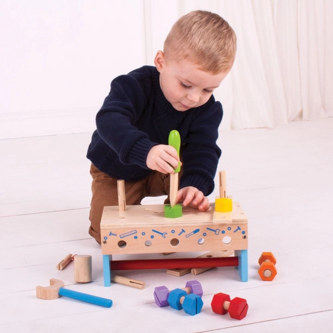 Dřevěný ponk a přepravka na nářadí 2v1 Bigjigs Toys