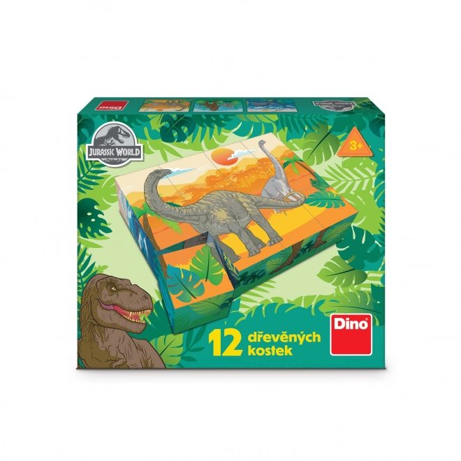 Kostky kubus Jurský svět dřevo 12ks v krabičce 22x18x4cm
