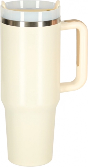 Krémový termohrnek se slámkou a uchem 1200 ml