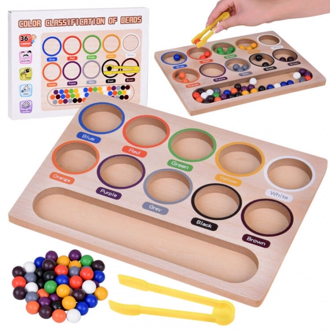Dřevěná edukační mozaika Montessori - barevné kuličky a sorter