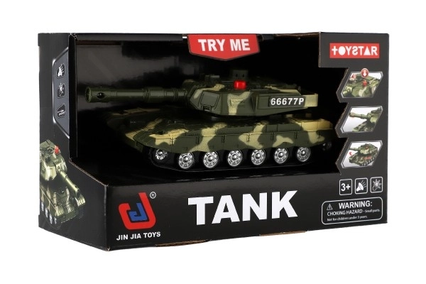Tank plast 20cm na setrvačník na baterie se světlem se zvukem v krabici 23x14x11cm