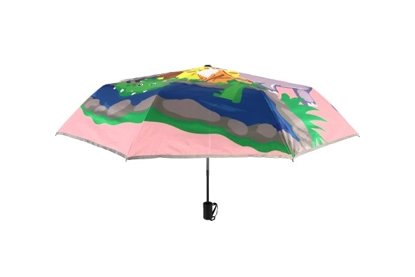 Deštník Zvířátka skládací vystřelovací látka/kov 28cm růžový v sáčku