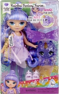 Rainbow High malá sestřička víla Amethyst (Purple) s mazlíčkem