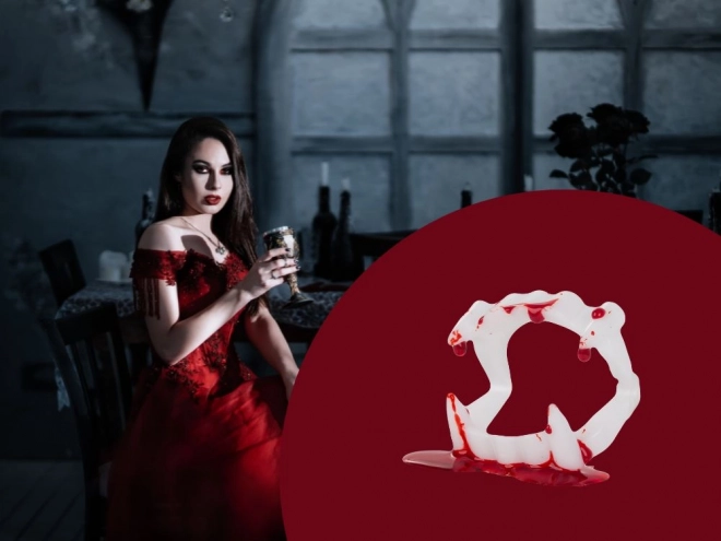 Sada falešných zubů a krve pro Halloween