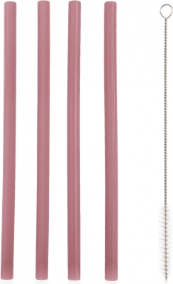 Silikonová brčka Old Pink 4 ks s kartáčkem