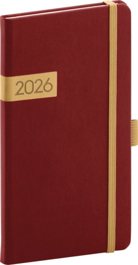 Kapesní diář Twill bordó-zlatý 2026