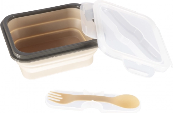 Silikonový skládací svačinový box s příborem, sand beige