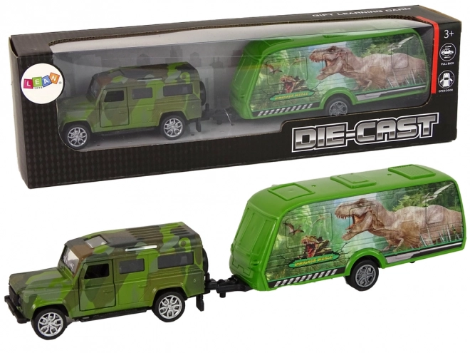 Sada vozidel Jeep s přívěsem s dinosaury
