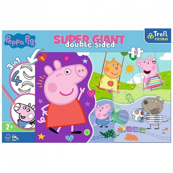 Puzzle 3v1 GIANT oboustranné 15 dílků Prasátko Peppa/Peppa Pig 60x40cm v krabici 40x27x6cm 24m+