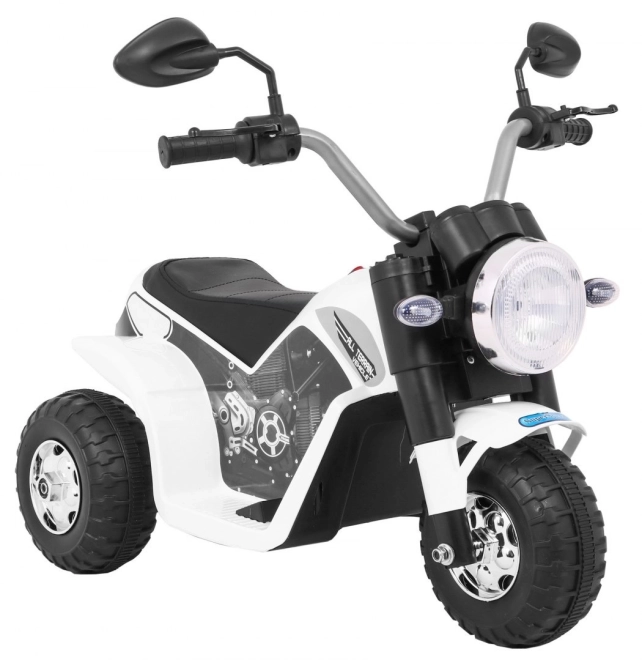 Dětské kolo MiniBike na baterie + zvuky + LED světla + eko kůže – Bílé