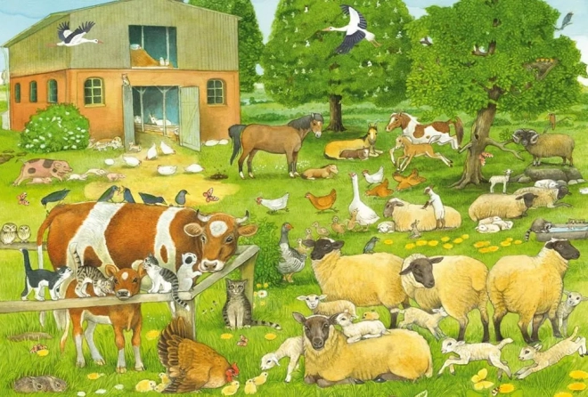 Puzzle zvířecí rodinky ze statku 100 dílků