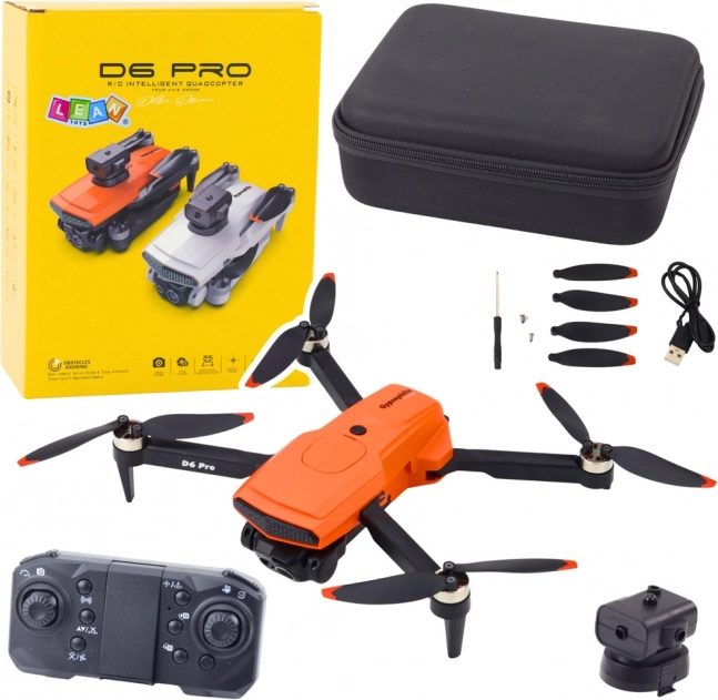 Dron D6 Pro s dvojitou HD kamerou a LED světly, oranžový