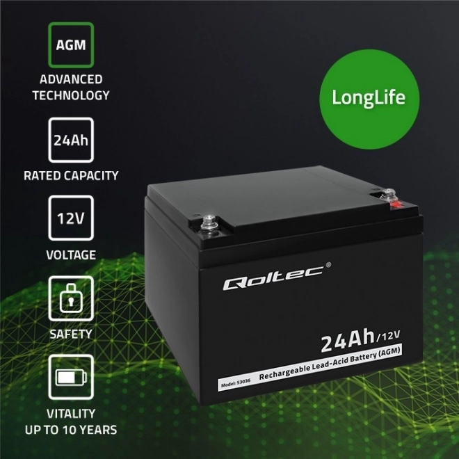 Akumulátor AGM 12V 24Ah Qoltec