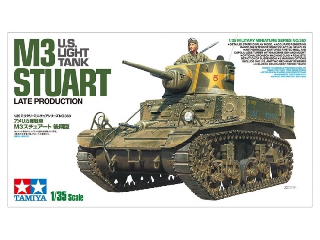 Plastikový model amerického lehkého tanku M3 Stuart z konce výroby