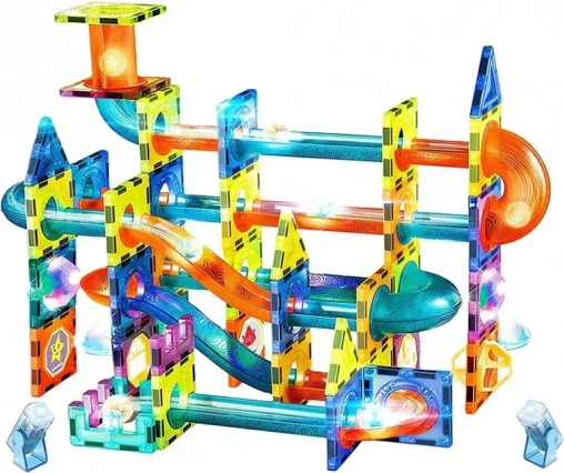 Kuličková dráha magnetická plast 110ks 16 kuliček + doplňky na baterie v krabici 36x28x9cm