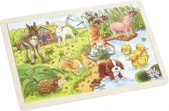 Dřevěné puzzle Mláďata na statku 24 dílků