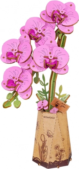 3D Dřevěná Květina Fialová Orchidej