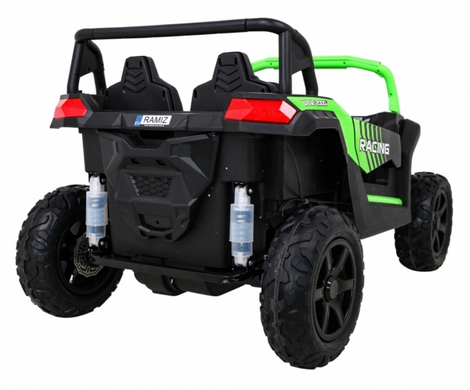 Silná závodní čtyřkolka buggy pro 2 děti Zelená + Střídavý motor + Nafukovací kola + LED audio