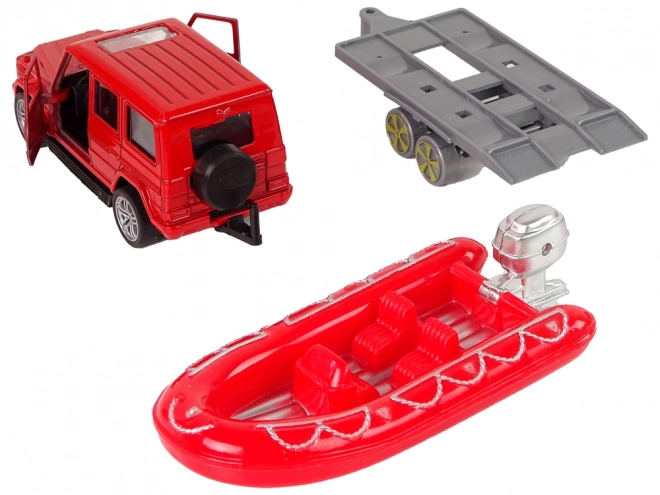 Sada hasičských vozidel táhnout motorku Jeep Red
