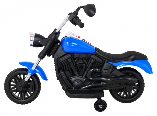 Dětská bateriová motorka Chopper V-Max + klakson Melodies + světla + pomocná kolečka – Modrá