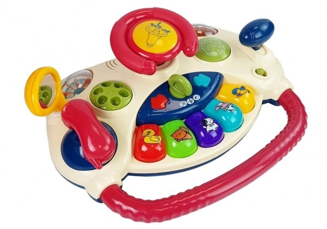 Interaktivní volant pro děti s piánkem, zvuky zvířat a telefonem