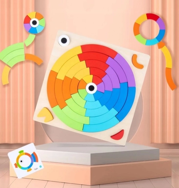 Dřevěné puzzle duhové kolo