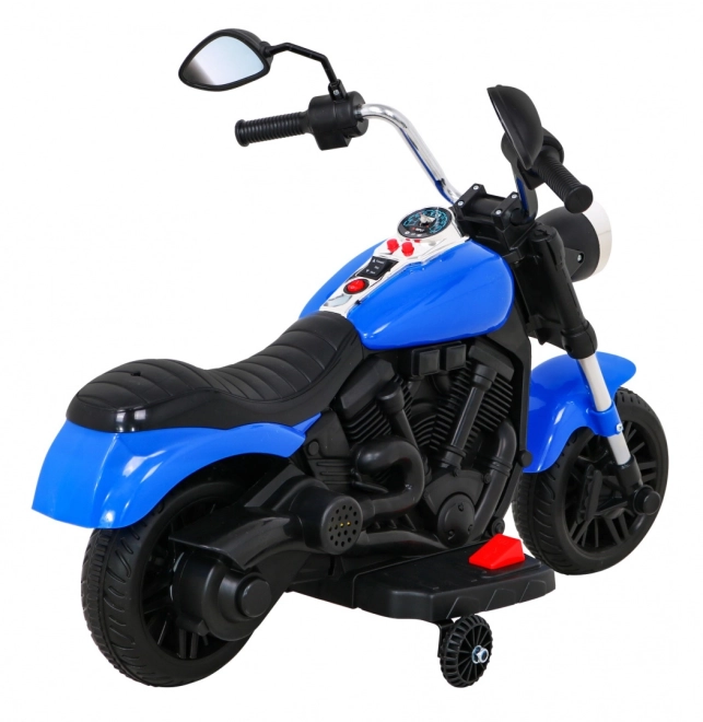 Dětská bateriová motorka Chopper V-Max + klakson Melodies + světla + pomocná kolečka – Modrá