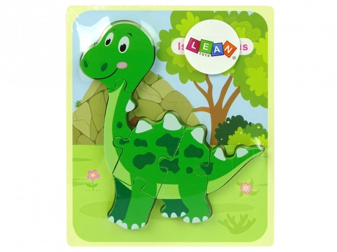 Dřevěné puzzle Dinosaurus Isanosaurus Tyranosaurus Zelený