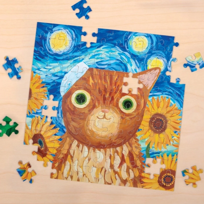Puzzle Vincent van Gogh umělecké kočky 100 dílků v plechovce