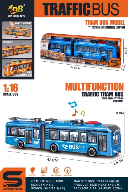 Modrý trolejbus ve velikosti 1:16