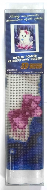 Sada na diamantové malování - bílé koťátko s mašličkou