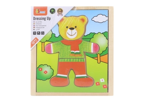 Dřevěné puzzle VIGA Oblékni medvídka