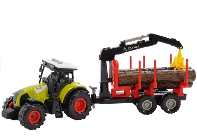 Traktor s lesním přívěsem a dřevem