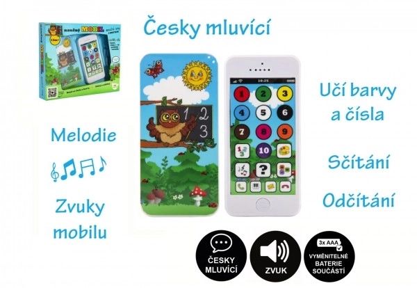 Naučný mobilní telefon pro děti s motivem Moudré Sovy