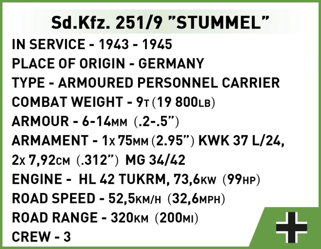 COBI 2283 II WW Sd. Kfz. 251/9 STUMMEL, 1:35, 485 k, 1 f