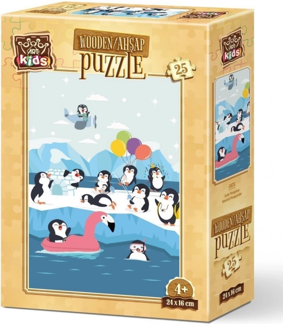 Dřevěné puzzle roztomilí tučňáci 25 dílků