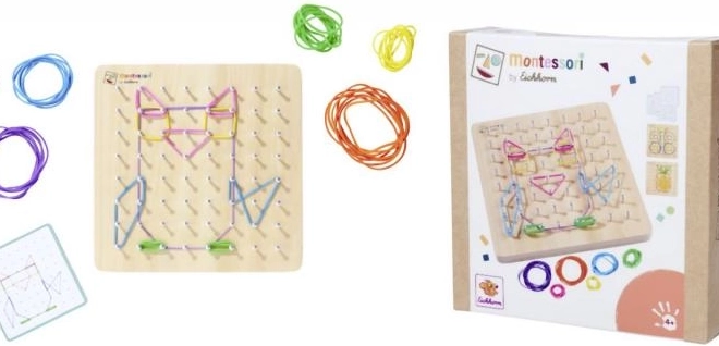 Montessori geometrická deska s barevnými gumičkami