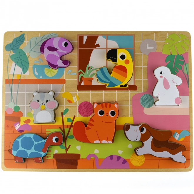Tooky Toy dřevěné Montessori puzzle zvířátka pro dům