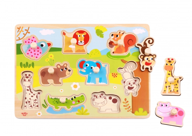 Dřevěné puzzle se zvířátky s úchyty